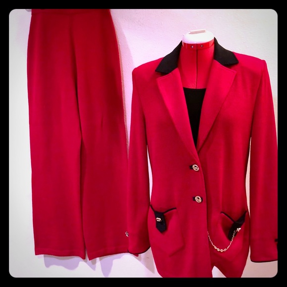 red st john knit suit